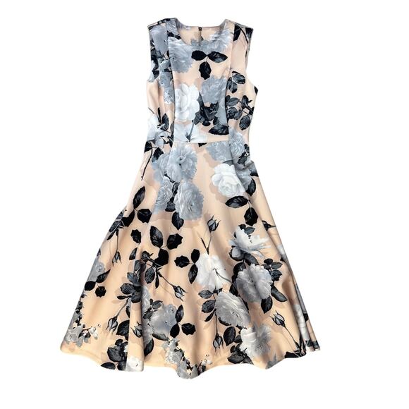 Calvin Klein Dress Sleeveless Fit to Flare Floral Wedding Guest Pink Size 2 - Picture 1 of 10